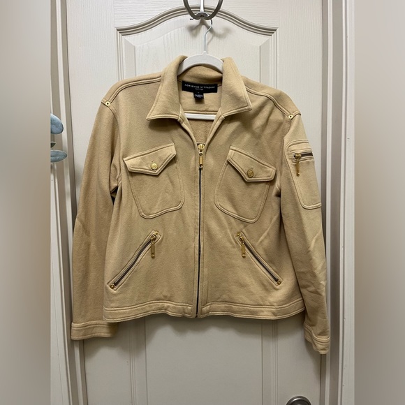 Adrienne Vittadini Camel Colored 100% Cotton Shacket with Gold Hardware - Picture 1 of 6